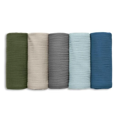 Soft Muslin Baby Swaddle Blankets - Breathable, Multi-Use, Unisex Colors - 5 Pack, 23.5x23.5in