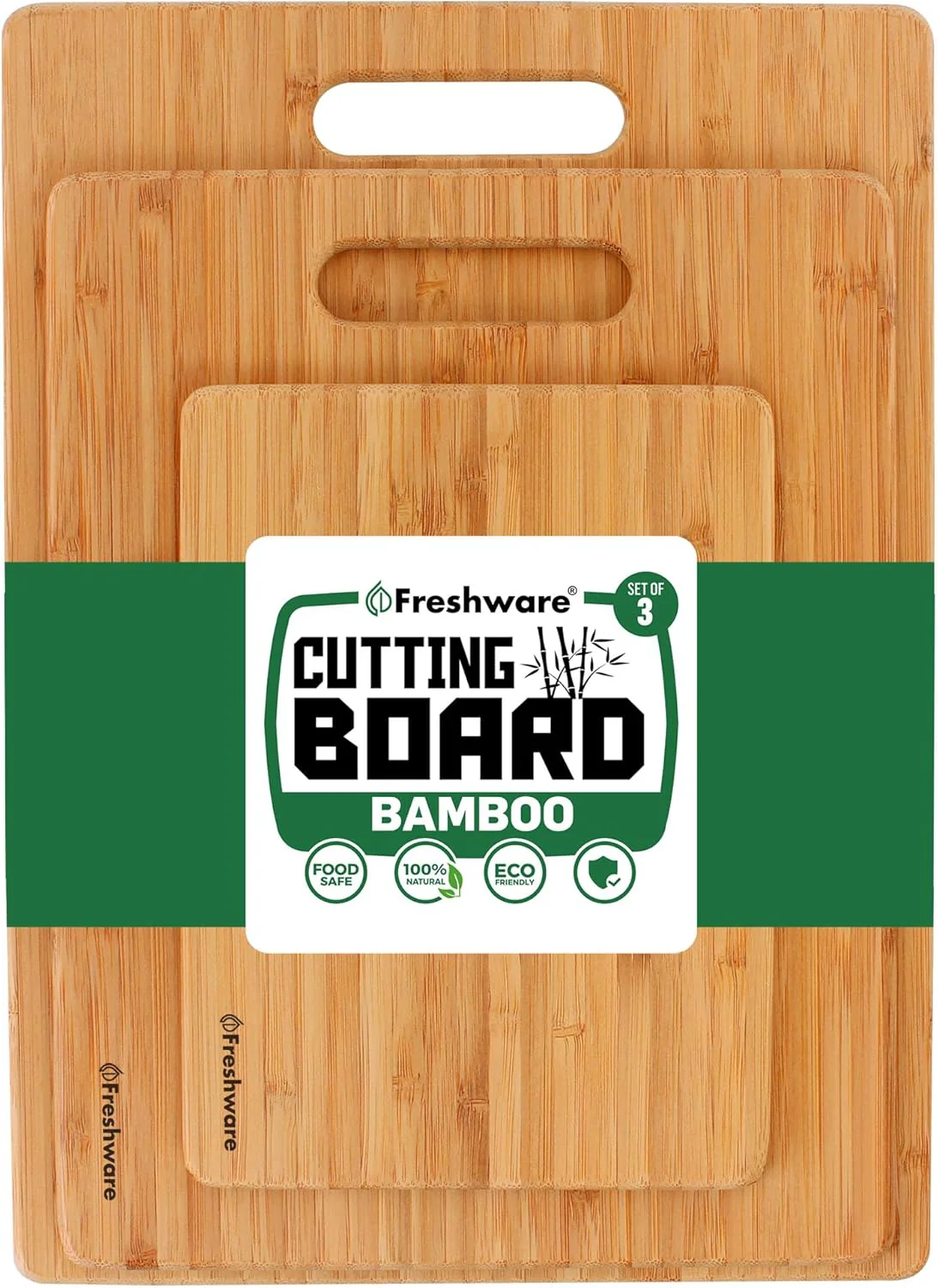 Freshware Bamboo Cutting Board Set - Knife Friendly, BPA-Free, 3 Sizes for All Chopping Needs