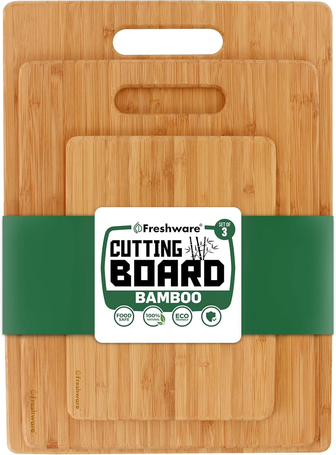 Freshware Bamboo Cutting Board Set - Knife Friendly, BPA-Free, 3 Sizes for All Chopping Needs - Image 2