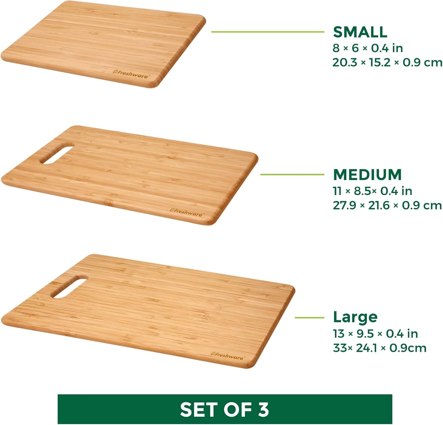 Freshware Bamboo Cutting Board Set - Knife Friendly, BPA-Free, 3 Sizes for All Chopping Needs - Image 4