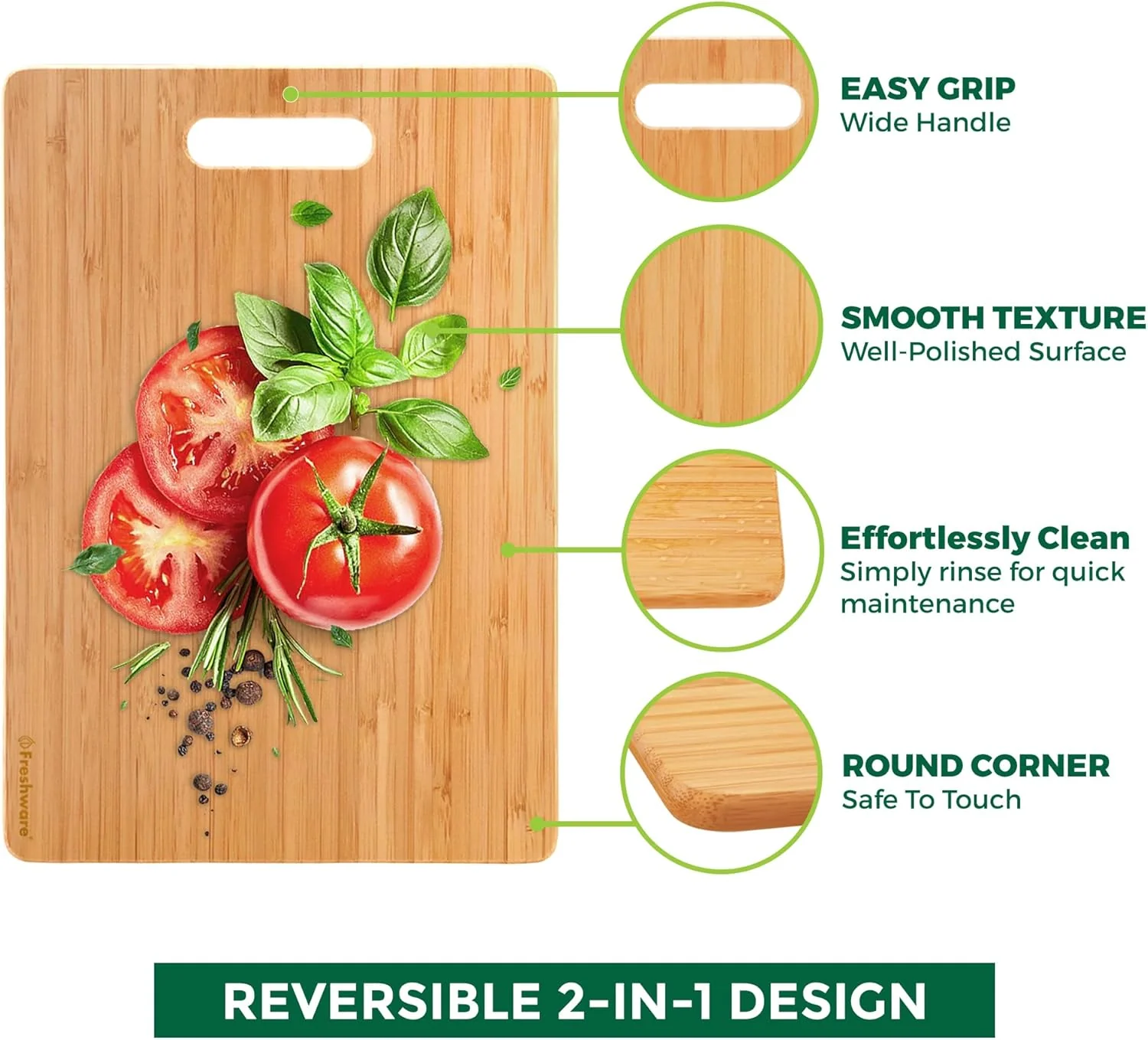 Freshware Bamboo Cutting Board Set - Knife Friendly, BPA-Free, 3 Sizes for All Chopping Needs - Image 6