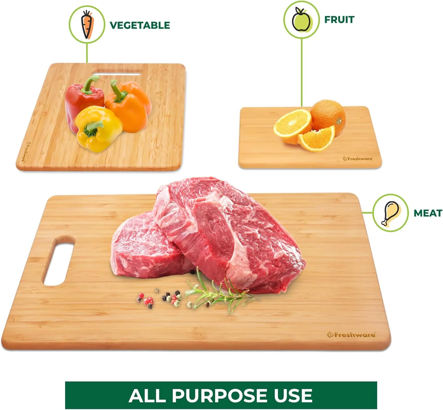 Freshware Bamboo Cutting Board Set - Knife Friendly, BPA-Free, 3 Sizes for All Chopping Needs - Image 8