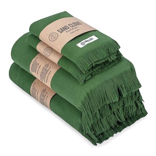 Sand Cloud Bath Towel Set - Lightweight, Fast-Drying 100% Organic Cotton - Set of 4, Terra Green - Image 2