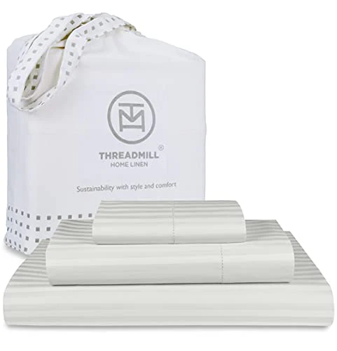 Threadmill 600 Thread Count Twin XL Sheet Set - Soft, Breathable 100% Cotton, Light Grey - 5-Piece