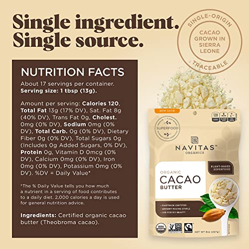 Navitas Organics Cacao Butter - Nourishing Moisturizer, Organic & Fair Trade - 8oz - Image 5