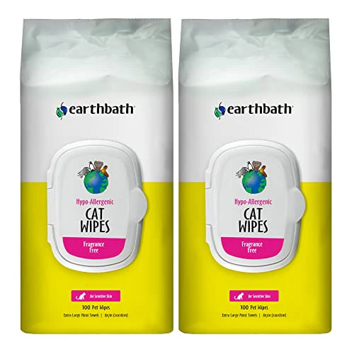 earthbath Hypo-Allergenic Cat Wipes - Moisturizes, Deodorizes, Cruelty-Free - 100 Count (2 Pack)