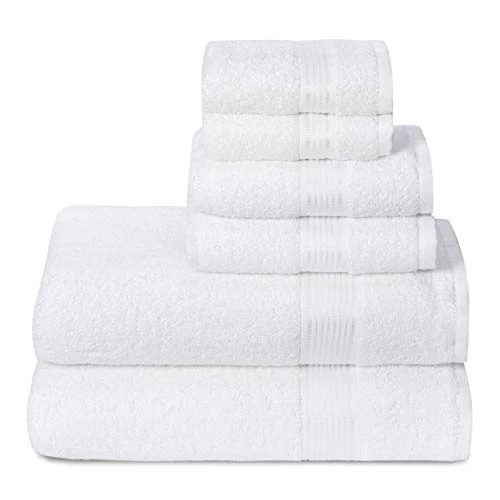 Belizzi Home Cotton Towel Set - Soft, Quick-Dry, Chemical-Free - 6 Towels, White
