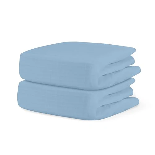 Newton Baby Crib Sheets - Ultra-Soft, Breathable Organic Muslin Cotton, Sky Blue, 2-Pack