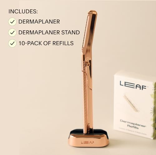 Leaf Shave Dermaplaner Kit - Exfoliates Skin, Plastic-Free Metal Razor with 12 Refills - Rose Gold - Image 2