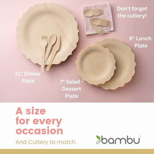 Bambu Compostable Bamboo Plates - 100% Biobased, Durable & Elegant, 7 Inch, Pack of 25 - Image 9