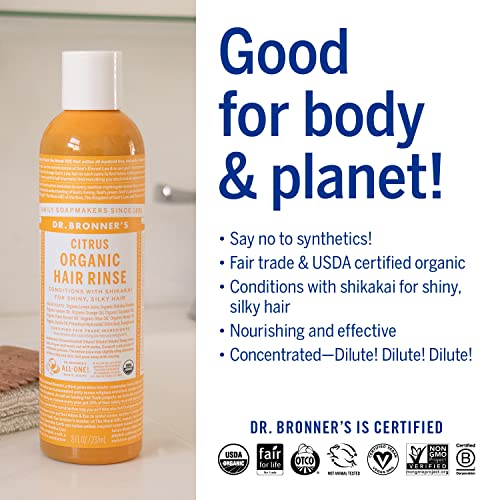 Dr. Bronner's Organic Hair Rinse - Nourishing Citrus Conditioner, Fair Trade Ingredients - 8oz - Image 3