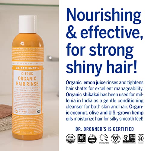 Dr. Bronner's Organic Hair Rinse - Nourishing Citrus Conditioner, Fair Trade Ingredients - 8oz - Image 4