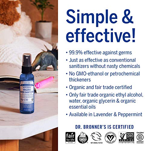 Dr. Bronner's Hand Sanitizer Spray - USDA Organic, Moisturizing & Effective, Peppermint - 2oz 2-Pack - Image 5