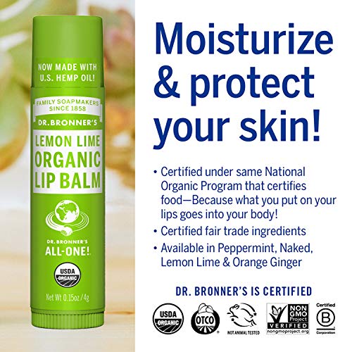 Dr. Bronner's Organic Lip Balm - Soothing Moisture with Beeswax & Jojoba Oil - Lemon Lime, 6-Pack - Image 5
