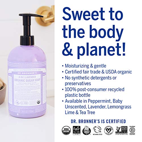 Dr. Bronner’s Organic Sugar Body Soap - Nourishes & Hydrates, Lavender Scent - 24oz - Image 5