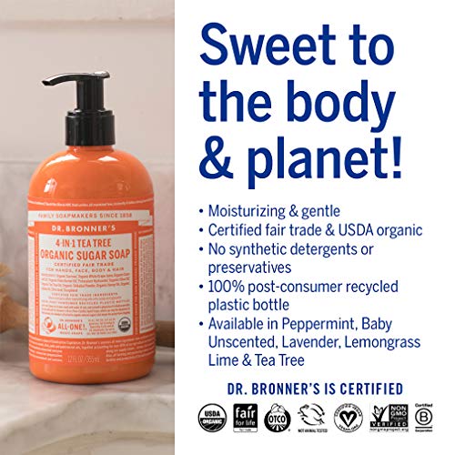Dr. Bronner's Body Soap - Nourishing Organic Sugar & Shikakai, Vegan, 12oz for Hands & Hair - Image 5