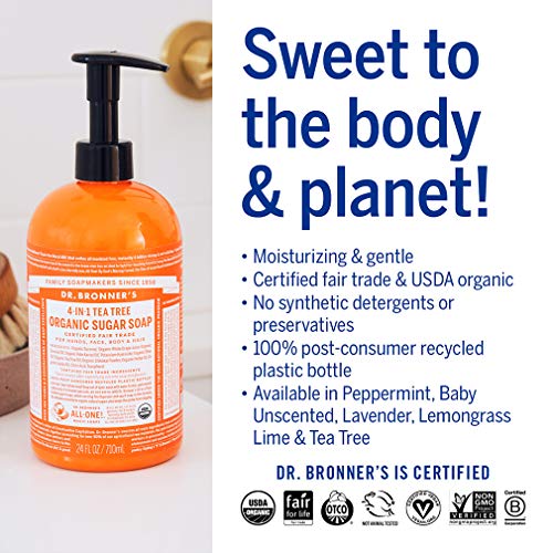 Dr. Bronner's Body Soap - Nourishing Organic Oils & Shikakai, Vegan - Tea Tree, 64oz - Image 4