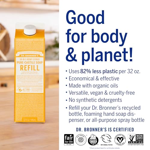 Dr. Bronner's Body Soap - Organic & Fair Trade, 18 Uses in 1, Citrus, 32 oz with Refill - Image 4