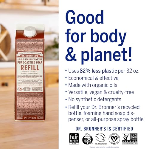 Dr. Bronner's Pure-Castile Liquid Soap - Organic, Non-GMO, Versatile Uses, 82% Less Plastic - 32oz - Image 4