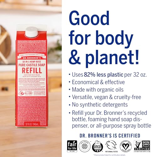 Dr. Bronner's Pure-Castile Liquid Soap - Organic, Vegan, Non-GMO, Refill Carton, 32oz - Image 4