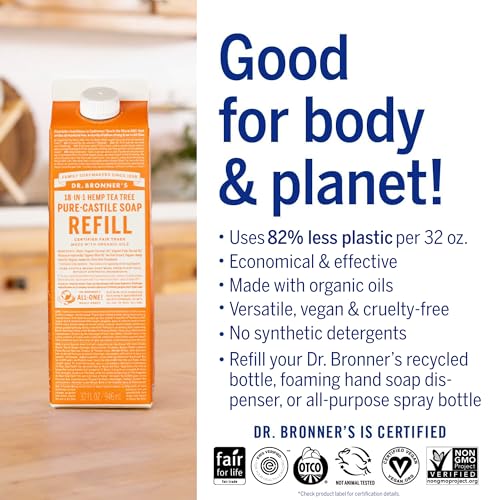 Dr. Bronner's Pure-Castile Liquid Soap - Organic & Vegan, 82% Less Plastic, 32oz (Tea Tree) - Image 4