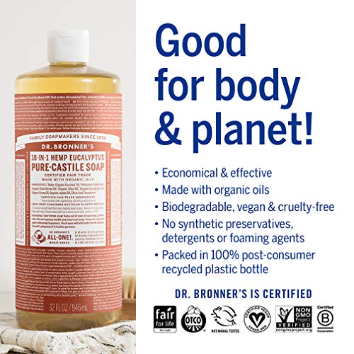 Dr. Bronner's Body Soap - Organic Oils, Fair Trade Ingredients, Vegan - Eucalyptus, 32oz 2-Pack - Image 3