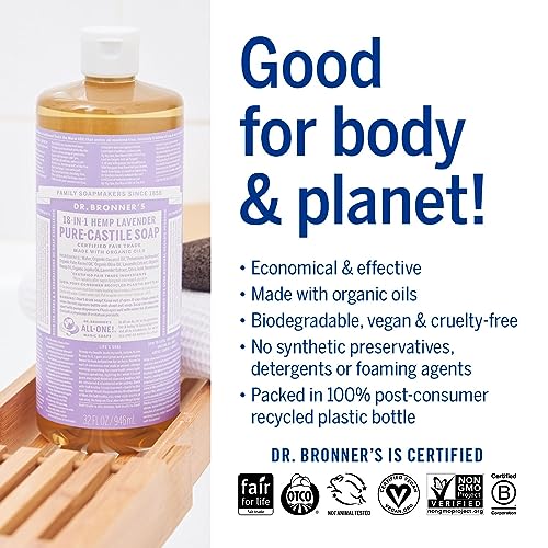 Dr. Bronner's Pure-Castile Liquid Soap - Made with Organic Oils, Vegan, 32oz Lavender - Image 3
