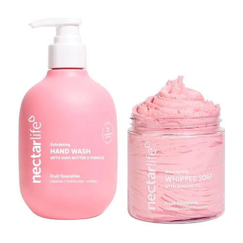 Nectar Life Body Wash & Hand Soap Bundle - Exfoliating, 100% Vegan, Fruit Smoothie Scent - 16oz