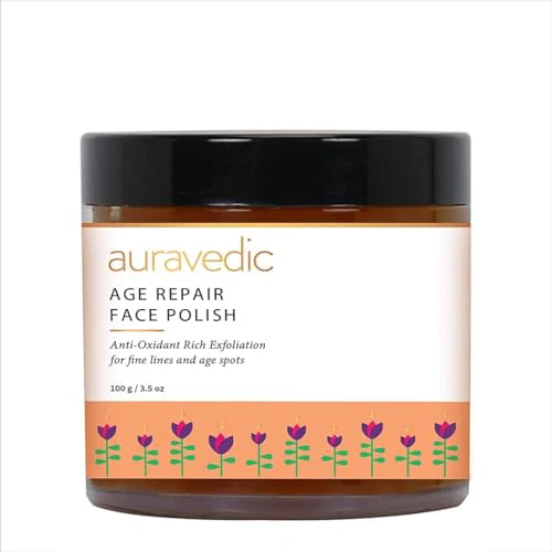 Auravedic Face Scrub - Reduces Fine Lines, Hydrating Pomegranate & Honey - 3.53 Oz