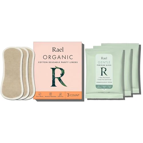 Rael Feminine Care Set - Organic Cotton Liners, pH Balanced Wipes, 3 Liners & 20 Wipes