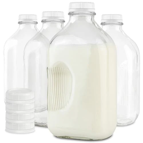 Stock Your Home Glass Milk Bottle - Reusable, Lead-Free, Dishwasher Safe, 4 Pack - 64 Oz Each