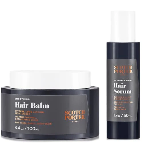 Scotch Porter Hair Care Set - Moisture & Frizz Control, Vegan Ingredients - Balm 3.4oz, Serum 1.7oz