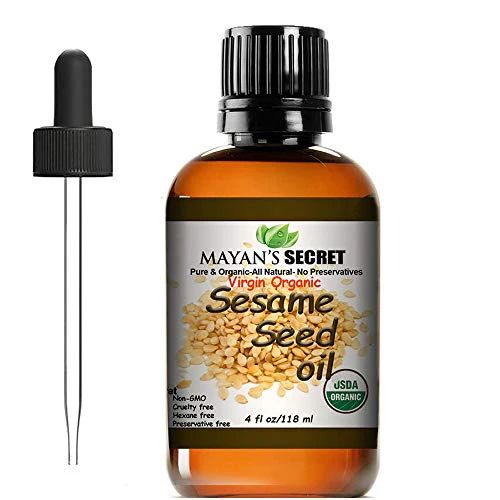 Mayan's Secret Virgin Organic Sesame Seed Oil - Hydrating, Rich in Nutrients - 4oz Glass Bottle