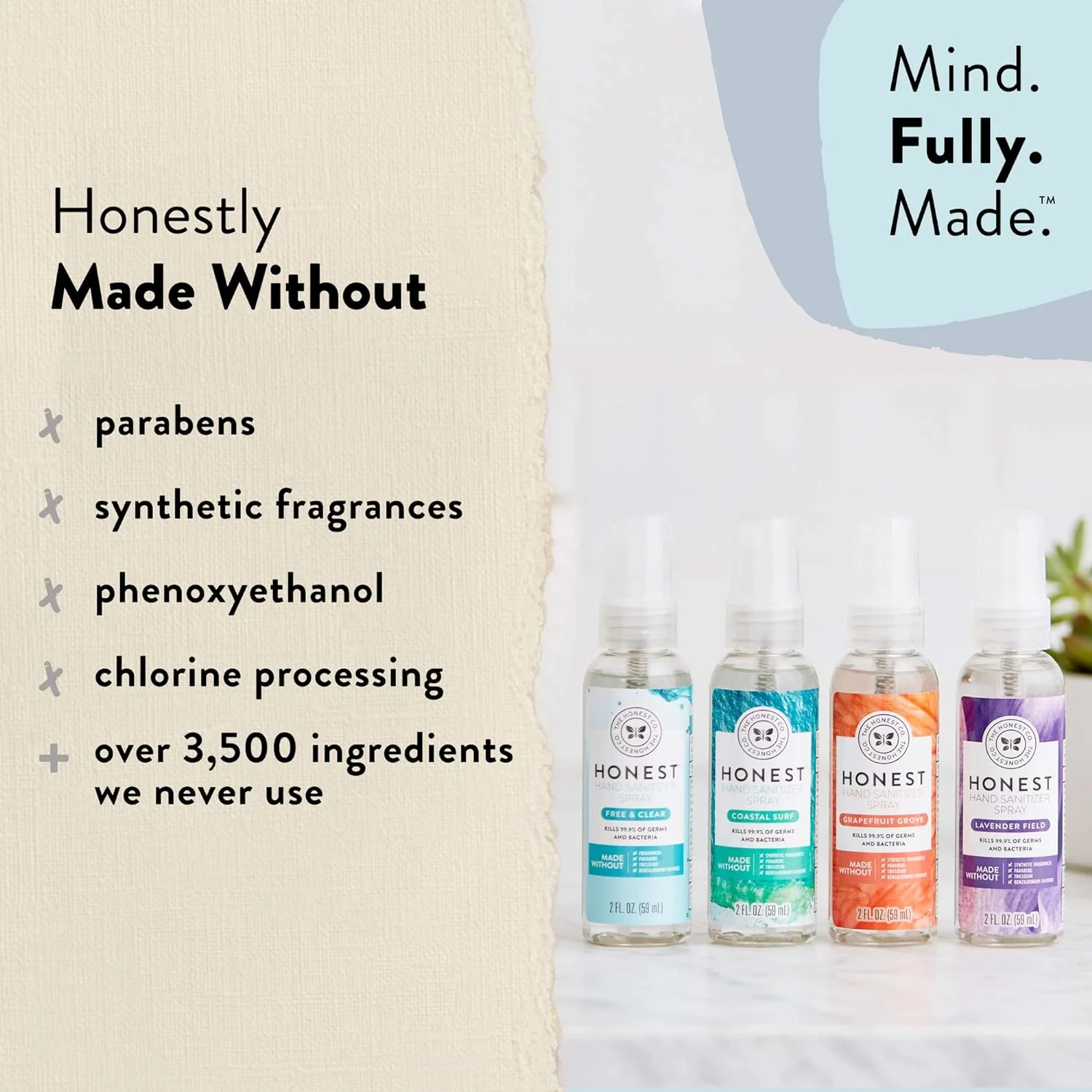 The Honest Company Hand Sanitizer Spray - Kills 99.9% Germs, Moisturizing Aloe - 2oz, Pack of 20 - Image 3