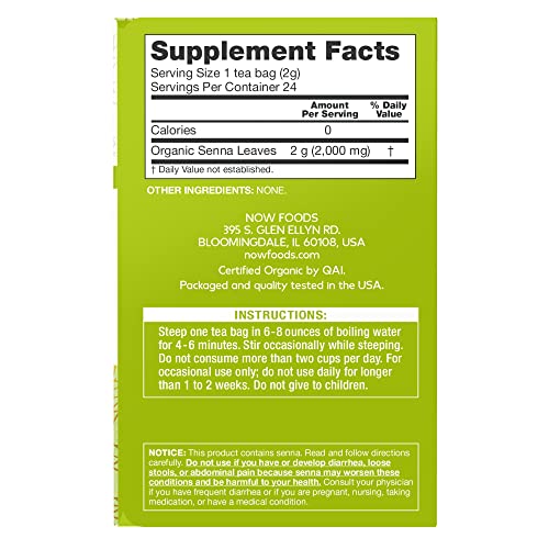 NOW Foods Organic Senna Tea - Herbal Laxative, USDA Organic, Non-GMO, 24 Unbleached Bags - Image 4