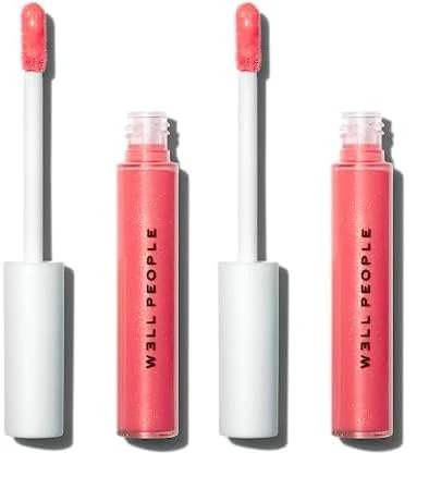 Well People Lip Gloss - Plumping Hydration, Jojoba Oil, Vegan & Cruelty-Free - Peachy Pink (2-Pack)