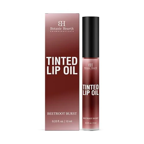 Botanic Hearth Tinted Lip Oil - Hydrating Gloss for Soft Lips, Beetroot Tint - 0.3 fl oz