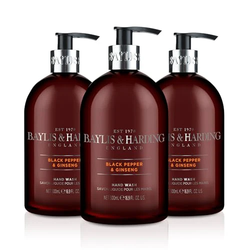 Baylis & Harding Liquid Hand Soap - Rich Black Pepper & Ginseng Scent, Vegan, Recyclable - 16.9oz