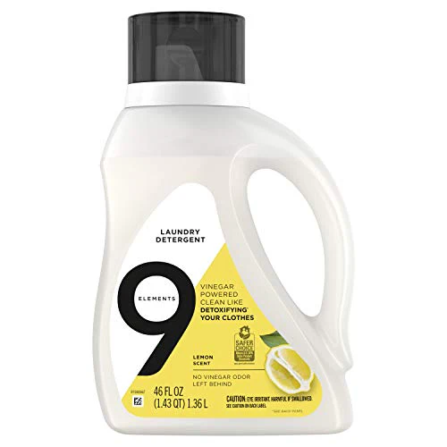 9 Elements Laundry Detergent - Vinegar-Powered Deep Clean, Gentle Formula, Lemon Scent - 46oz