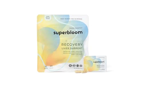 superbloom Recovery Liver Support - Detox with DHM, Turmeric, Milk Thistle - 10 Sachets, 20 Capsules