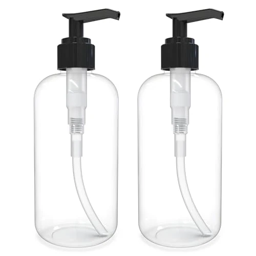 BRIGHTFROM Refillable Lotion Pump Bottles - Leak-Proof, BPA-Free, Clear - 8oz, Pack of 2