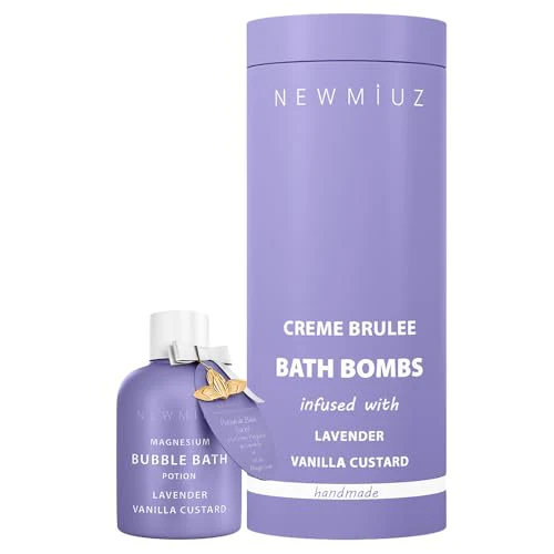 New Miuz Lavender Bath Set - Relaxing Magnesium Bubble Bath & Bath Bombs, Vegan - Pack of 2