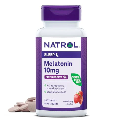 Natrol Fast Dissolve Melatonin 10 mg - Supports Restful Sleep, Strawberry Flavor - 200 Tablets