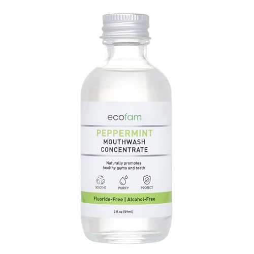 Ecofam Xylitol Mouthwash Concentrate - Fresh Breath, Non-Toxic Ingredients, 2 oz Glass Bottle