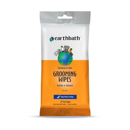 earthbath Oatmeal & Aloe Pet Wipes - Relieve Itchy Skin, Cruelty-Free, Vanilla & Almond - 30 Count