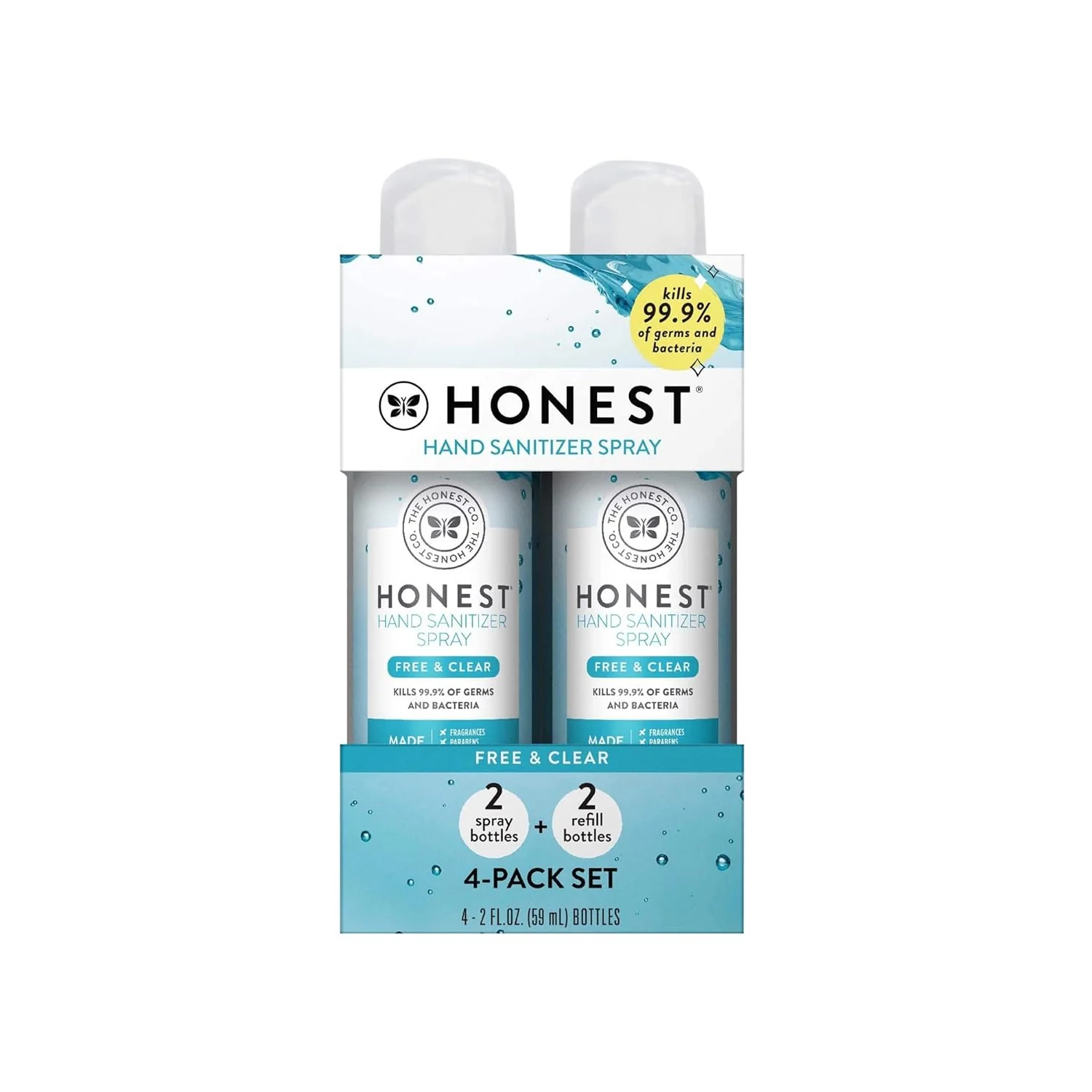 The Honest Company Hand Sanitizer Spray - Kills 99.9% Germs, Hypoallergenic, Moisturizing - 4x2fl oz