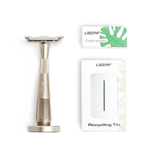 Leaf Shave Twig Razor Set - Precision Shaving, Steel Blade Refills, Blade Recycling Tin - Silver