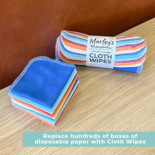 Marley's Monsters Reusable Cloth Wipes - Soft, Absorbent Cotton, Washable - 24 Pack, Surprise Prints - Image 3