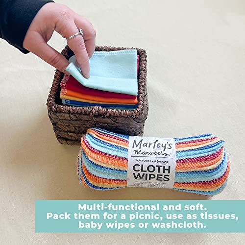 Marley's Monsters Reusable Cloth Wipes - Soft, Absorbent Cotton, Washable - 24 Pack, Surprise Prints - Image 5