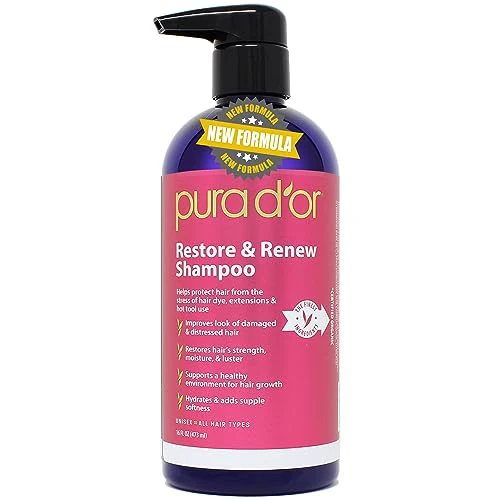PURA D'OR Restore & Renew Shampoo - Protects Hair from Dye & Heat, Hydrates & Strengthens - 16oz
